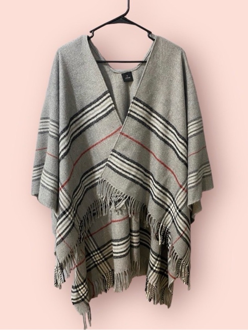Plaid Fringe Poncho Shawl Wrapโ